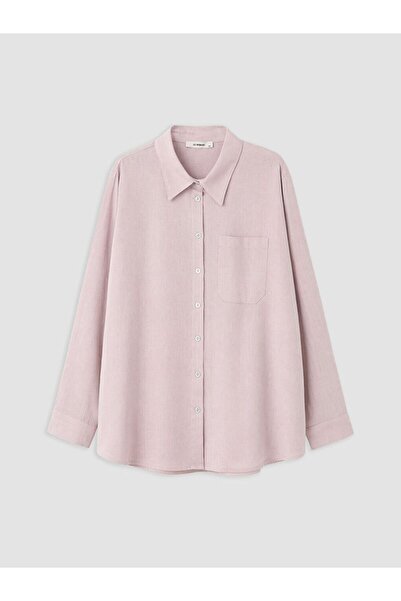 LC Waikiki Lcwaikiki Curve Pink Plus Size Linen Blend Women's Shirt