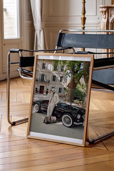Postifull Classic Car and Man Poster, Wooden Framed Poster, Old Money Series,...