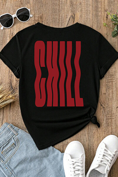 Spoyi Chill Wave Design 100% Cotton Half Oversize Black T-Shirt