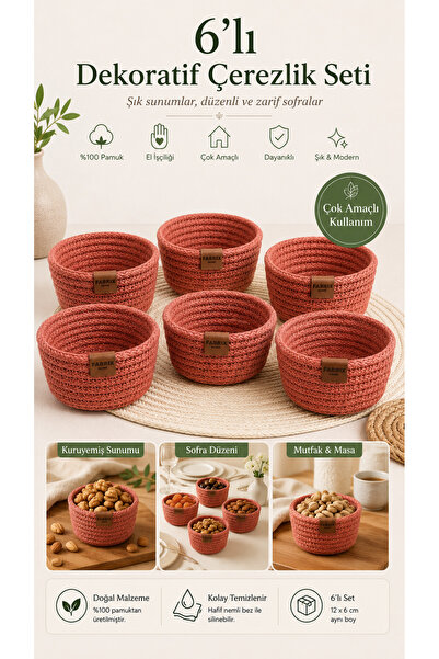 Fabrix Home Cotton Snack Bowl and Presentation Bowl Set Brick Color Handmade ...