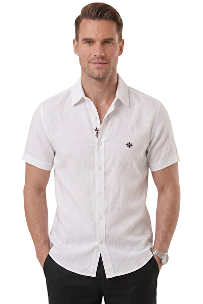 DeepSEA White Flamed Linen Men's Shirt – Summer 100% Cotton Relaxed Fit 2602652