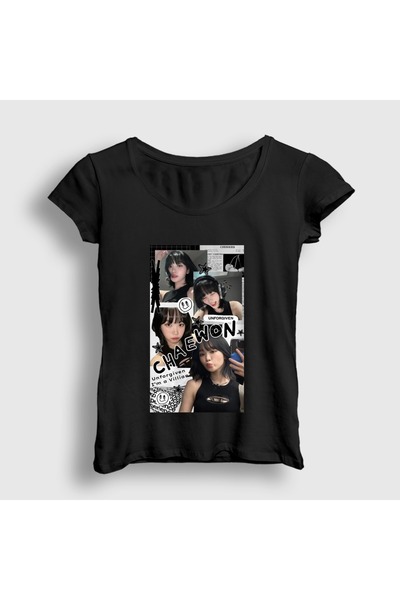 Presmono Women's Black Kim Chaewon Unforgiven K-Pop Le Sserafim T-Shirt 612584Tt