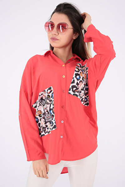 FIRST STYLE Elegant Red Turkish Blouse with Long Sleeves, Formal Collar, and ...