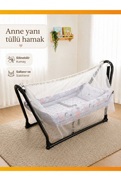 modabebekler Anne Yanı Tüllü Hamak Sallanır Sabitlenir Emniyet Kemerli Bebek ...
