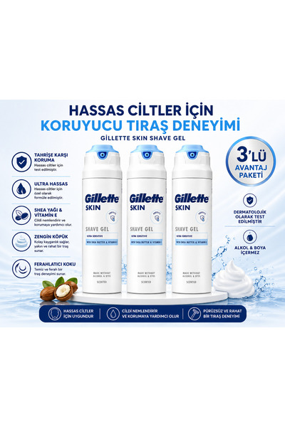 Gillette Skin Ultra Sensitive Tıraş Jeli Shea Yağı & E Vitamini 200 ml Hassas...