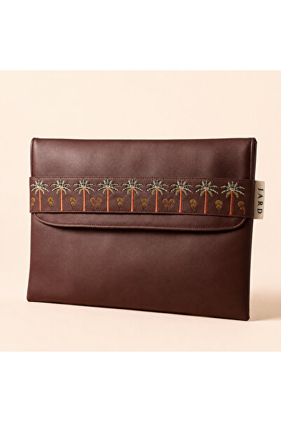 Oens Brown Palm Embroidered Pouch
