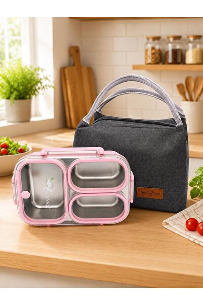 valkyrie 304 Stainless Steel 3-Compartment Pink Lunch Box with Thermal Bag – ...