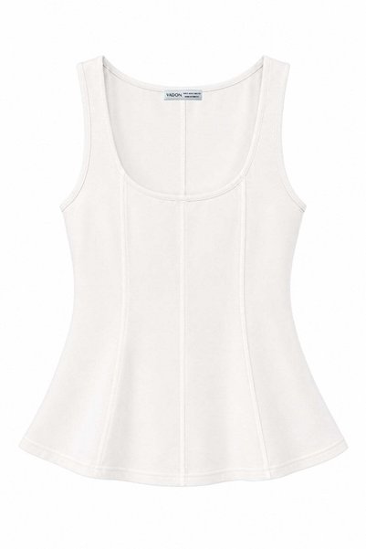 Vadon 1028 Women's Basic Cotton U-Neck Sleeveless Skirt Hem Ruffle Blouse White