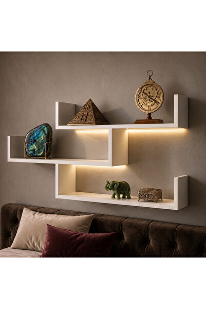 Moonzer Modern Dekoratif Duvar Rafı 60 cm Beyaz 3 lü Duvara Monte Kitaplık Ço...