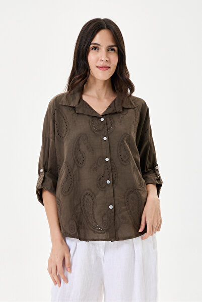 della moor Women's Brown Italian Shawl Pattern Scalloped Folded Long Sleeve O...