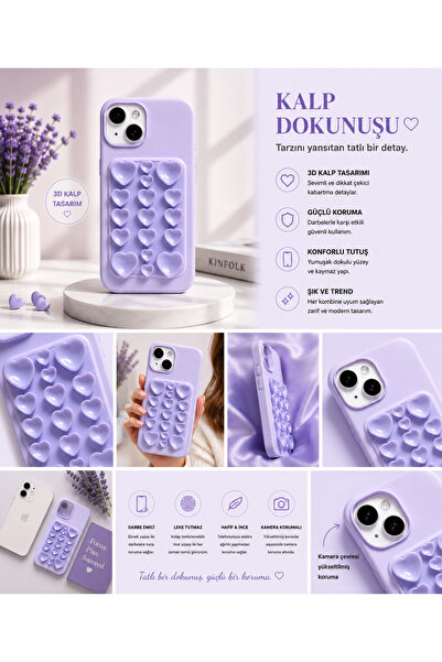EskilikShop Yeni Sezon SADECE DÜZ İPHONE 13 UYUMLU Kalp Detaylı Vantuzlu Sade...
