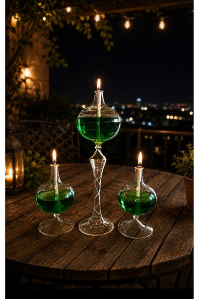 GLASSBLOWİNGART20 RÜYA YEŞİL 3 LÜ SET KANDİL+200 ML KANDİL YAĞI HEDİYE