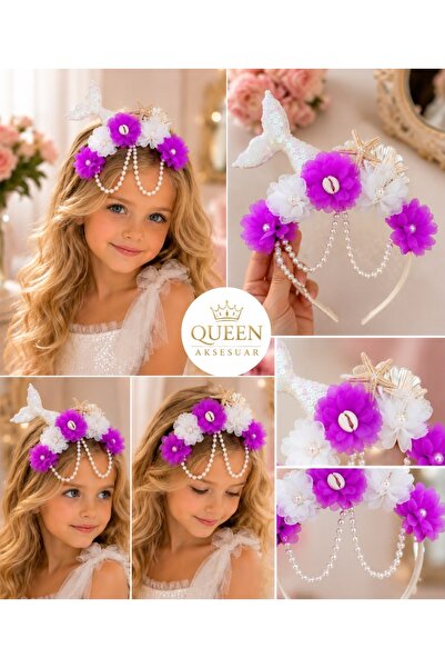 QUEEN AKSESUAR Design de lux cu perle, coadă de sirenă, mov înstelat, alb, co...