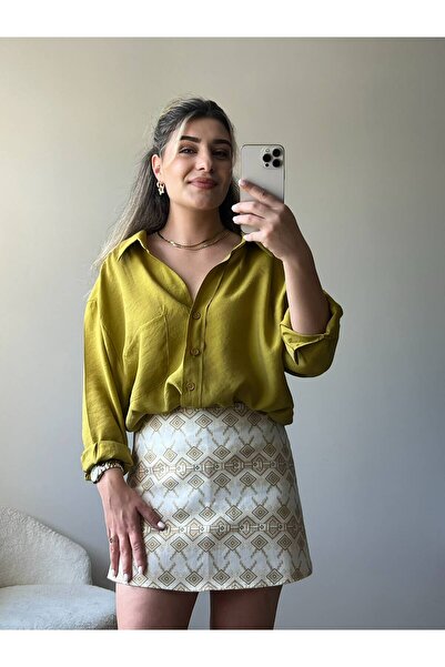 Dilara Güneş Butik PREMİUM OVERSİZ YAĞ YEŞİLİ GÖMLEK