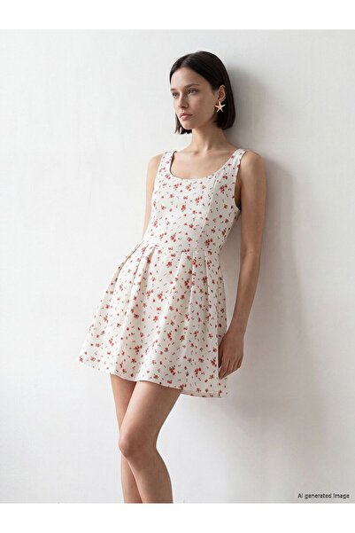 LC Waikiki Lcw Comfort White Floral Waist-Situated Mini Dress