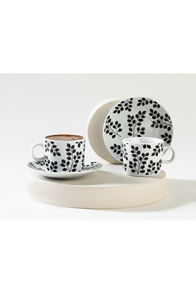 English Home Shine Leaf Porcelain 2-Piece Coffee Cup Set - 80 ml Black