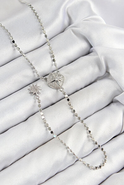 Marsilyan Brass Zircon Stone Crushed Chain Medallion Model Silver Color Y Nec...