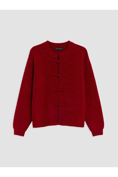 LC Waikiki Lcw Modest Red Crew Neck Women's Knitwear Cardigan