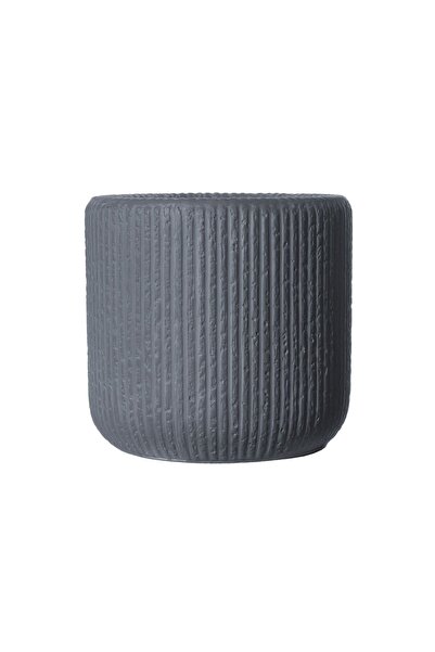 SUPERGREENS Γλάστρα Πήλινη Στρογγυλή "Stripe" Γκρι Σκούρο M 34x34x32 εκ.