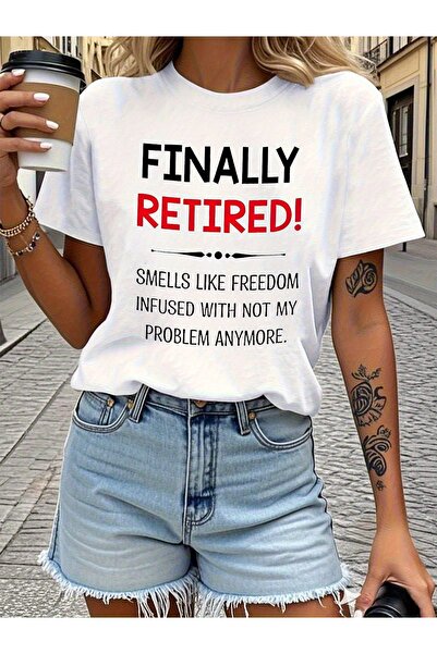 2mcup تي شيرت مطبوع عليه FINALLY RETIRED، قميص كاجوال بأكمام قصيرة وياقة دائر...