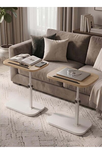 Taimi 2-Pcs Adjustable C-Shaped Side Table,360° Swivel,Tilting Top,Height Adj...