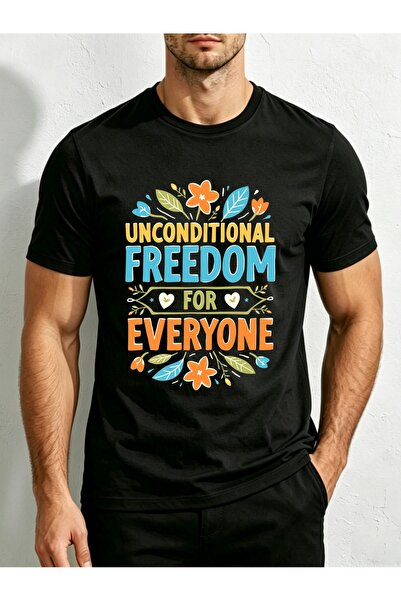 1001 Line Style, Men's T-Shirt, Unconditional Freedom Everyone Floral Typogra...