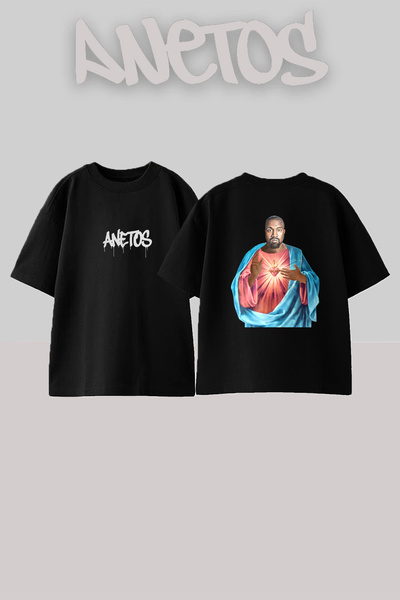 Anetos Μαύρο μπλουζάκι με στάμπα Ye Jesus Design, Unisex, Oversize