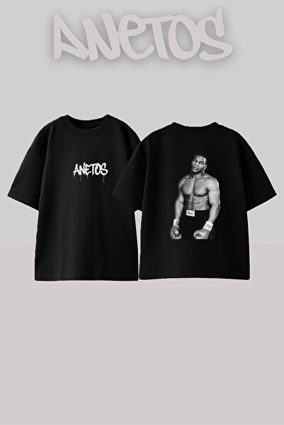 Anetos Mike Tyson_1 dizajn, štampana unisex majica prevelikog kroja, crna