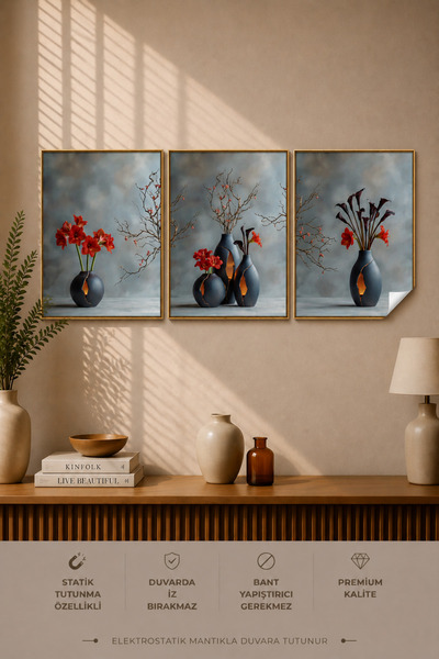Statik Tutunma Özellikli Tablo - Poster Çiçek (Model- 106)
