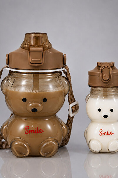 Bellahomeart 2'li Smile Şeffaf Ayıcık Su Matarası 1000+400ml Çocuk Su Şişesi ...