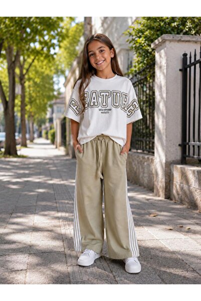 LOCO 09-15 Years Old Girls Feature Printed T-Shirt and Pants Set - Green