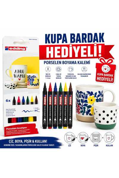 Edding 4200 Porselen Kalemi 6`lı Set Kupa Bardak Hediyeli