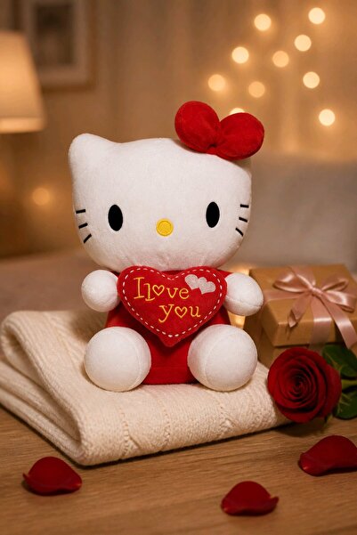 Hello Kitty Peluş Oyuncak 30 cm Kalp Yastıklı Sevimli Uyku Arkadaşı Peluş
