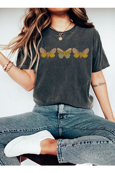 classy moda Vintage Washed Butterfly Printed Unisex Wide Fit Oversize T-Shirt...