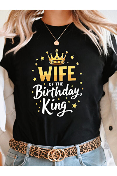 212Wear تي شيرت مطبوع عليه عبارة Wife Of The Birthday King، قميص كاجوال بأكما...