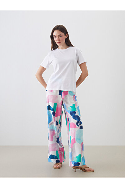 LC Waikiki Pantaloni de damă cu talie elastică, cu imprimeu și croială largă