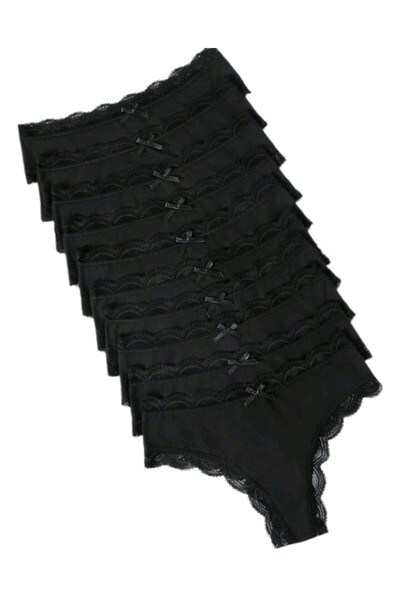 OEM Set 10 perechi chiloti, negri, tanga, calitate premium, cu dantela, din b...