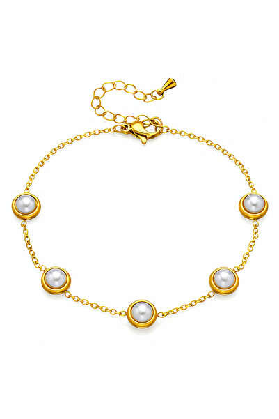 OEM Brățară Pearl Dots aurie, din oțel inoxidabil, cu perle, placată cu aur 18K