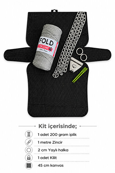 BD fold yarn Kanvas Çanta Örgü Kiti Simli Gri No.4 45x21cm Kanvas - Polyester...