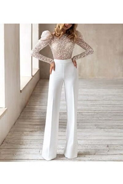 Generic Women Casual Jumpsuit Lace Details Sleeves Texture Knitted Wide Leg M...