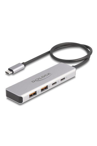 DELOCK USB hub 64230, 4x θυρών, 10Gbps, USB-C σύνδεση, γκρι