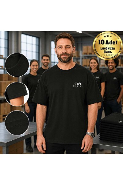 Bk Gift 10 Oversize Black T-Shirts with Your Logo - Cotton Unisex Corporate T...