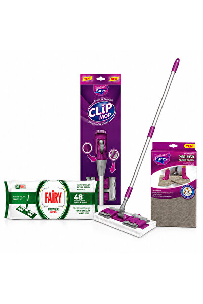 Parex Clip Mop Floor Cleaning Set with Fairy Wet Wipes & Extra Microfiber Clo...