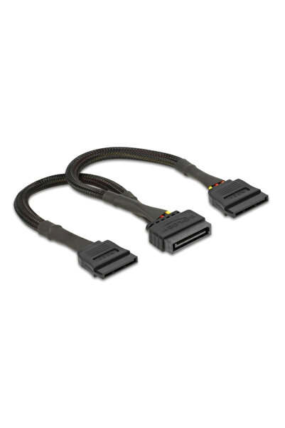 DELOCK καλώδιο SATA 15pin σε 2x SATA 15pin 60135, 0.25m, μαύρο