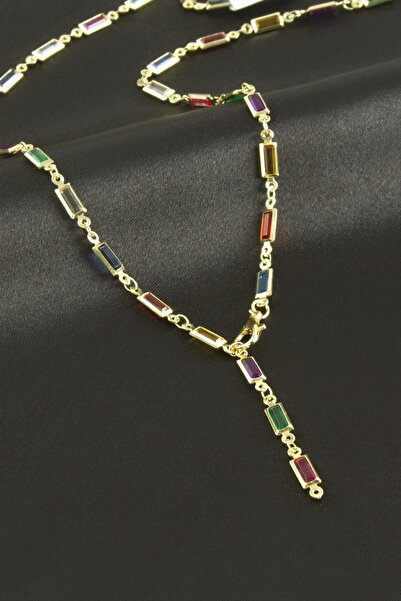 Marsilyan Rectangular Crystal Stone Y Necklace Ilkel-Bjt940