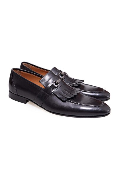 FRANCO CALVANI Black Color Laceless Genuine Leather Men's Shoes