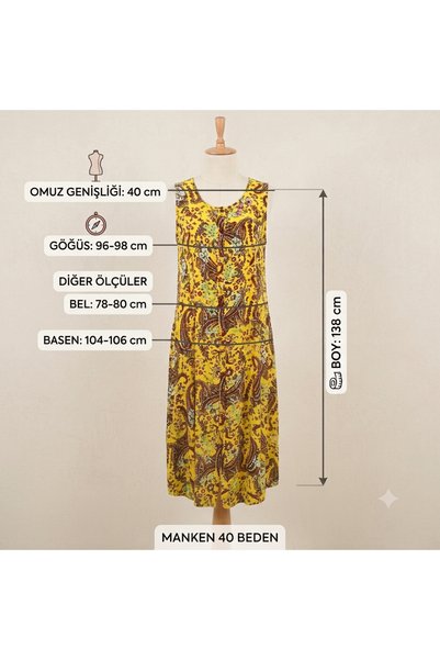 Ceylin Women's Sleeveless Shawl Pattern Yellow Shirt Dress