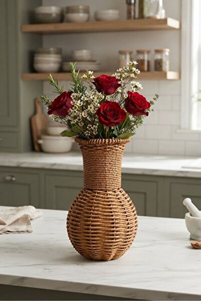 Bayev Riva-07 Rattan Vase Decorative Desktop Flower Holder Multi-Purpose Wove...