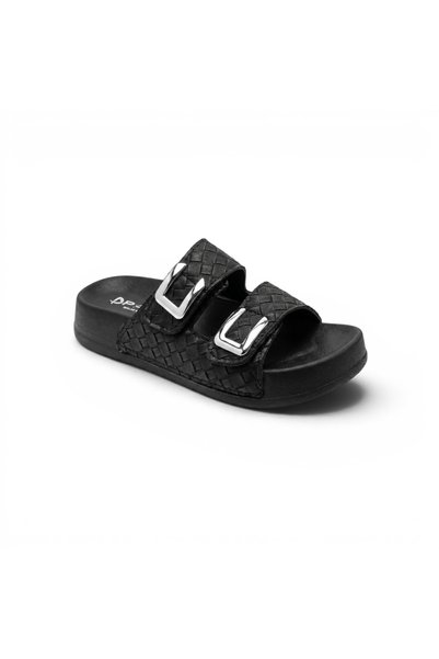 POLEN Women's Slippers with U Buckle and Knitted Detail - High-Sole and Anatomical Daily Slippers + Socks as a Gift