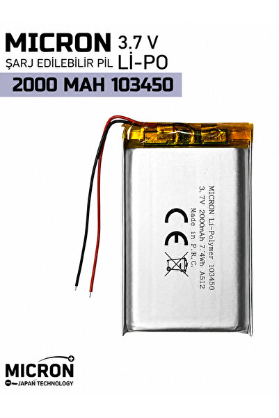 Micron 103450 3.7V 2000mAh Li-Polymer (Li-Po) Şarj Edilebilir Pil – Lityum Po...